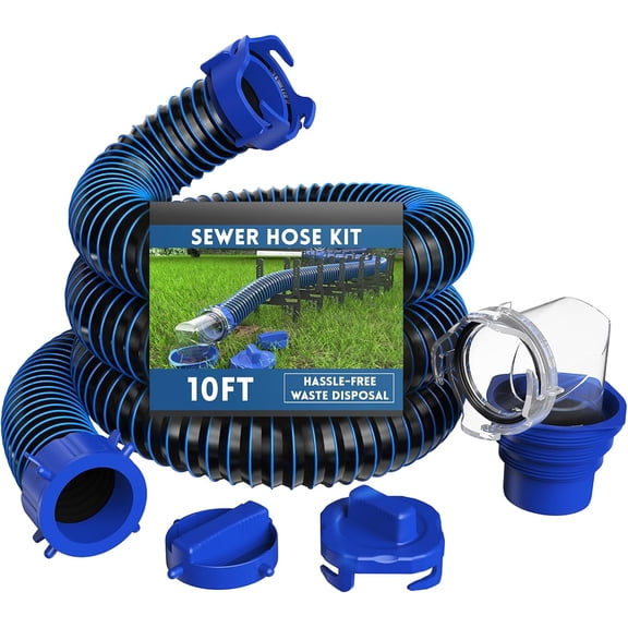 MRY 10 ft RV Sewer Hose Kit with Swivel Fitting, Includes 90-Degree Clear View Adapter and 2 Storage Caps