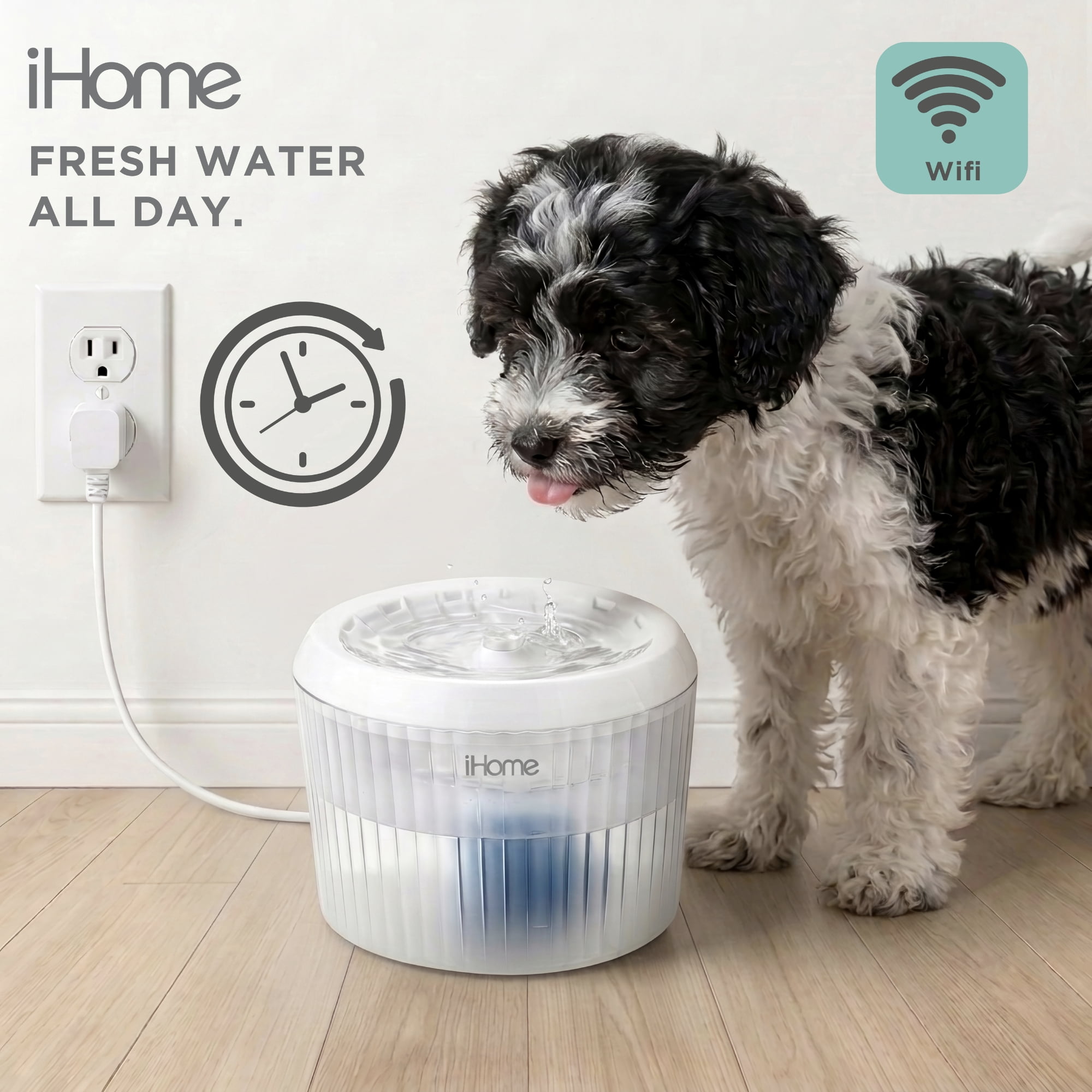 iHome Automatic Pet Water Fountain, 2.5L/84 oz, Ultra-Quiet Filtered Water Dispenser