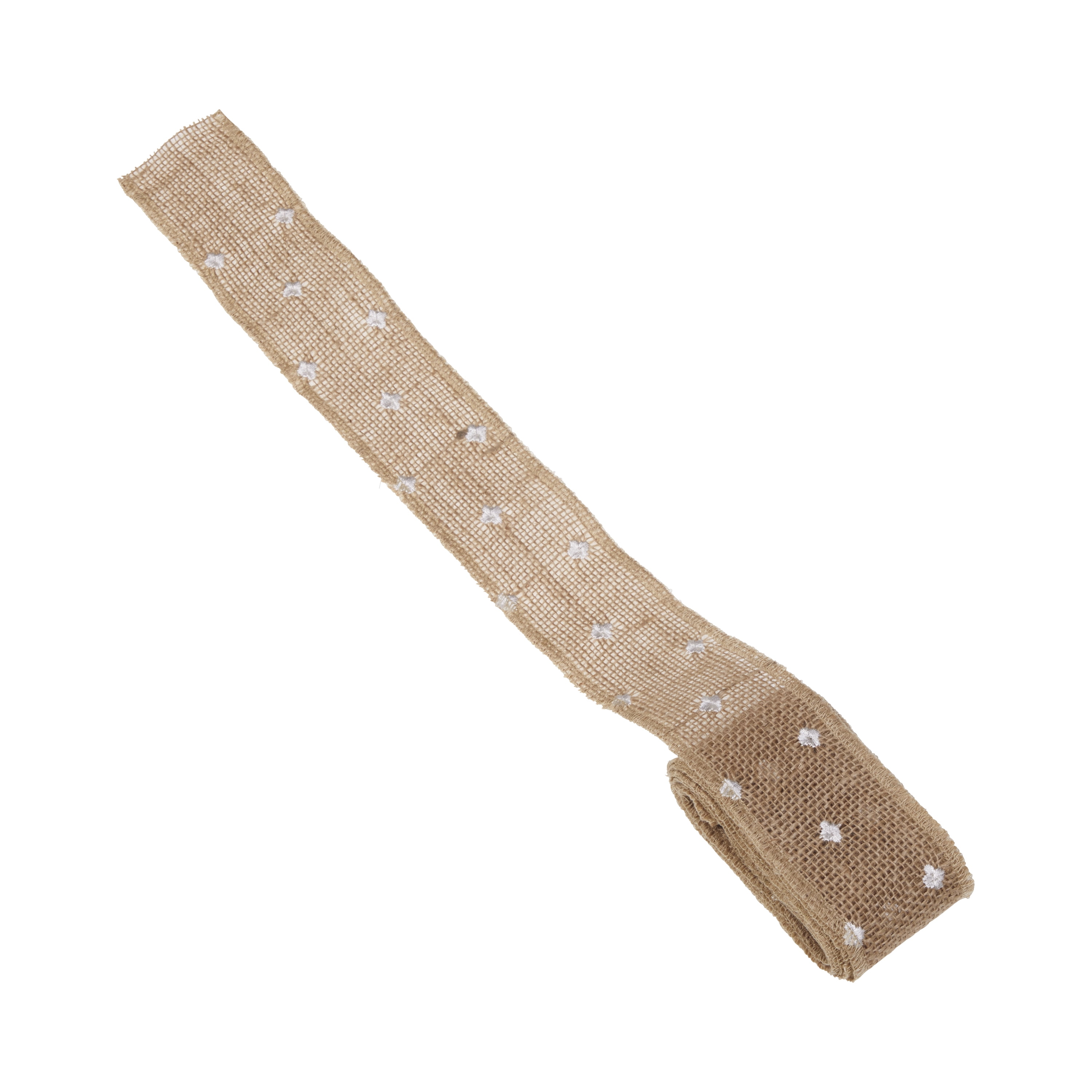 Love, Laugh, Craft Natural Burlap Ribbon, 2.5"W x 3-Yds, White Swiss Dots