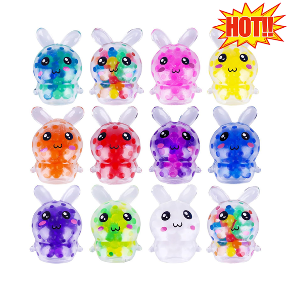 Bunny Stress Balls 2.7" – 6Pcs Easter Egg Fillers Fit Large Easter Eggs, Easter Basket Stuffers for Teens Adults, Squeeze Toys for Party Favors