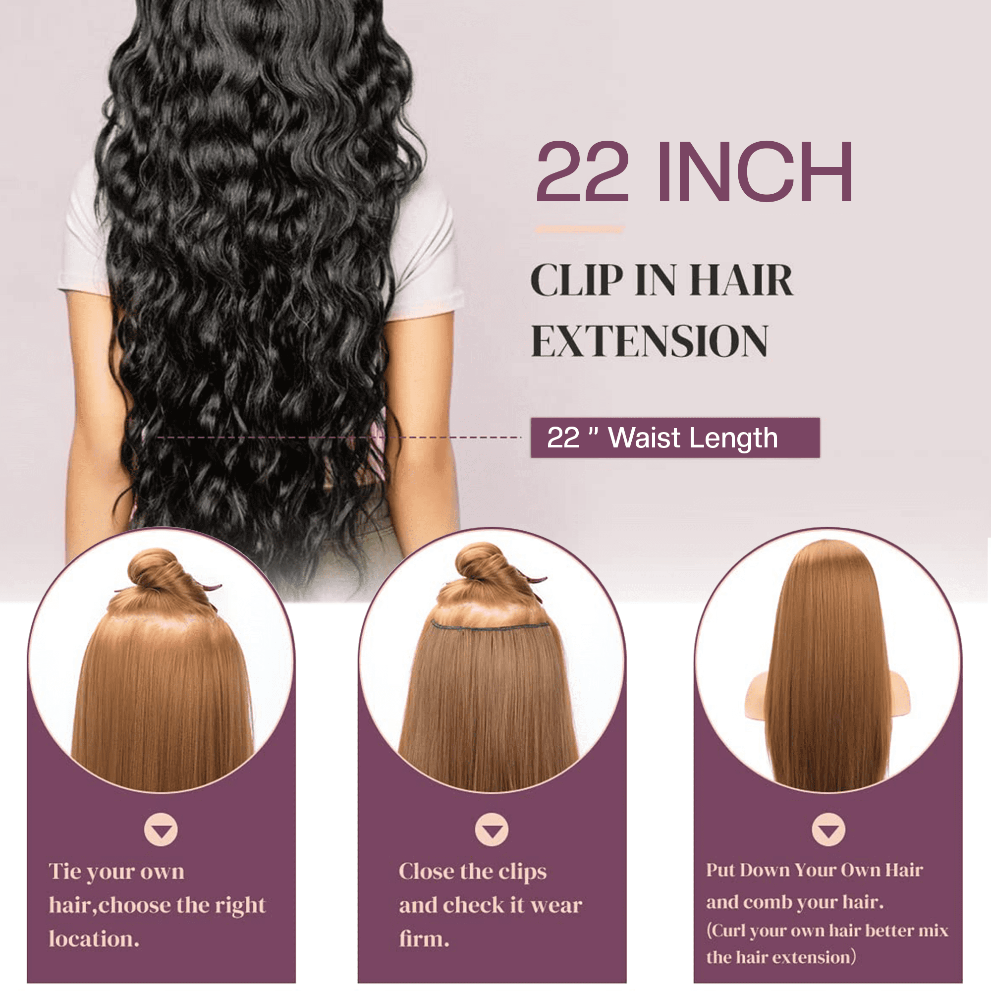 Morovan 22 Inch Wavy Clip-In Hair Extensions - 5-Piece Set  display picture 1