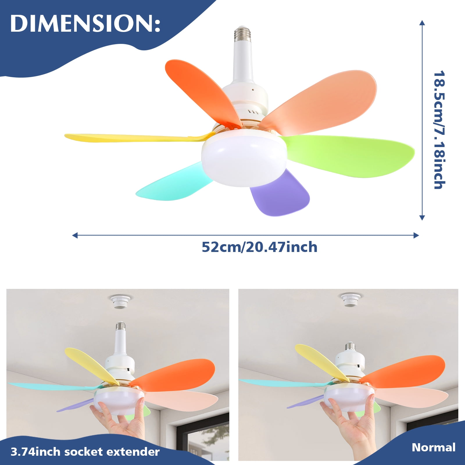 JOPESO 6 Blades Socket Fan Light with Remote 3-Timer 20.5" Memory Function Ceiling Fan Light for All Locations
