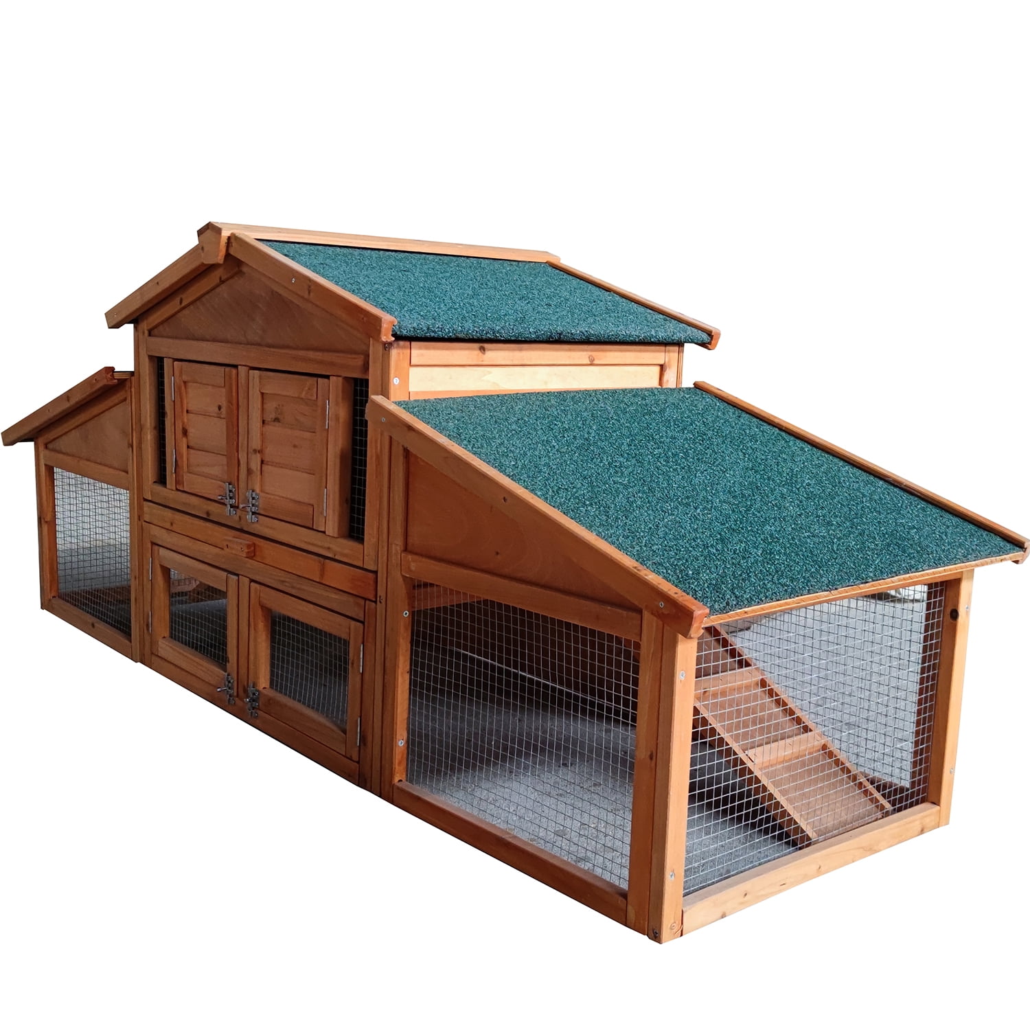 Pefilos 70" Large Wooden Outdoor Rabbit Hutch Chicken Coop with Ramp, Weatherproof Roof, UV Resistant, Indoor Outdoor Double Layer Luxury Pet Cage, Natural Pefilos 70" Large Wooden Outdoor Rabbit Hutch Chicken Coop with Ramp, Weatherproof Roof, UV Resistant, Indoor Outdoor Double Layer Luxury Pet Cage, Natural