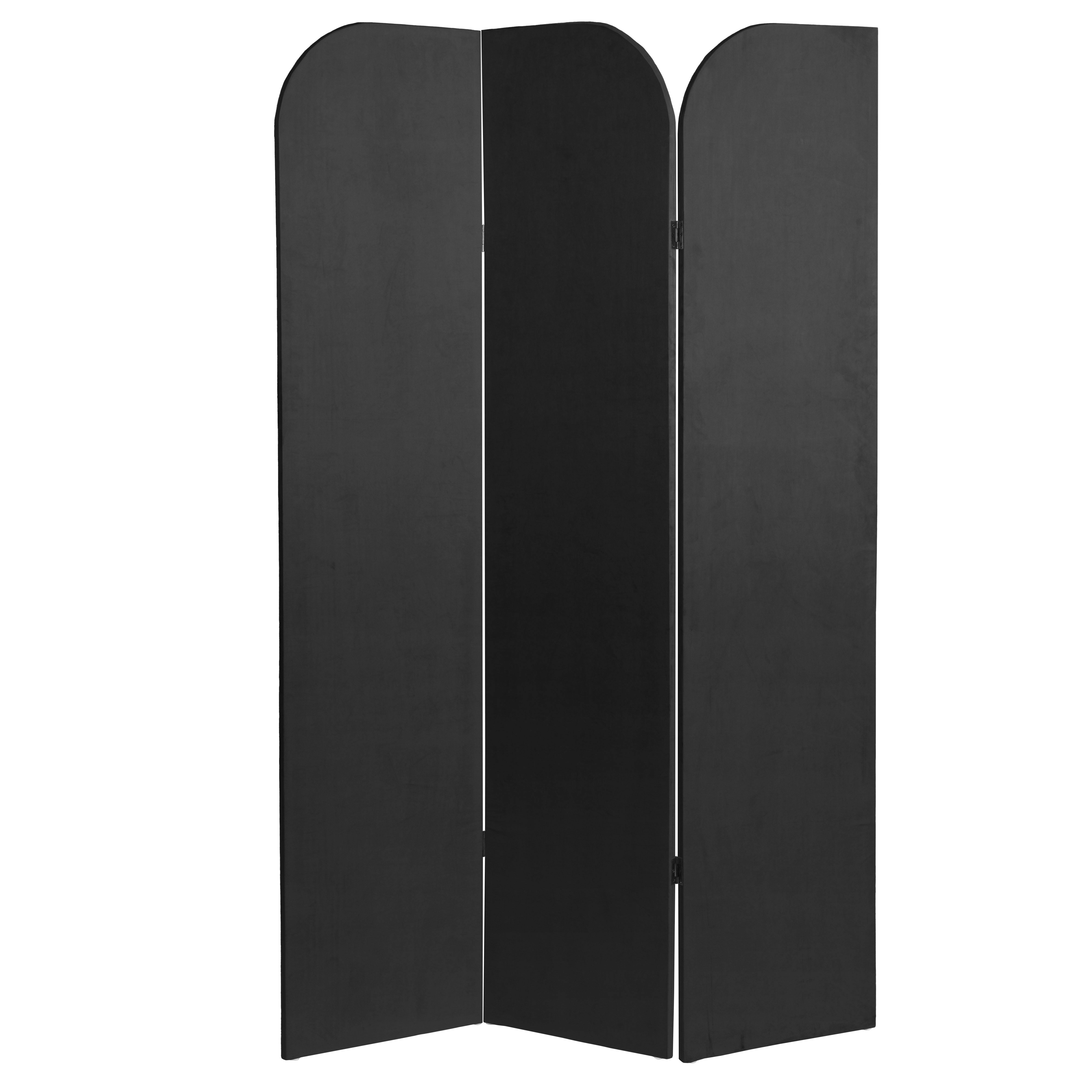 6 ft. Modern Arch Velvet Room Divider Black 3 Panel