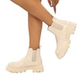 thumbnail image 5 of EKVAHL Women's Chunky Platform Chelsea Boots Lug Sole Slip‑On Ankle Booties Round Toe Waterproof Fall Winter Short Boots Beige, 5 of 6