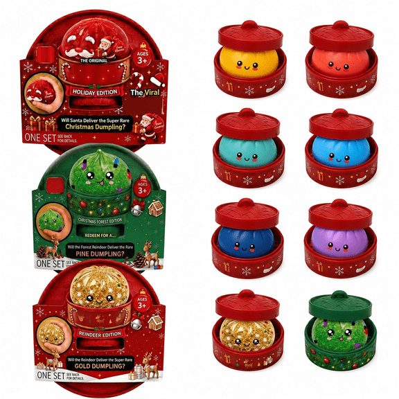Christmas Squishy Toys, Dumpling Squishy Mystery Blind Box, Cute Glitter Food Collectible Fidget Sensory Squeeze Toys for Stress Relief, Holiday Stocking Stuffer Gift for Kids Adults (Random 1PC)