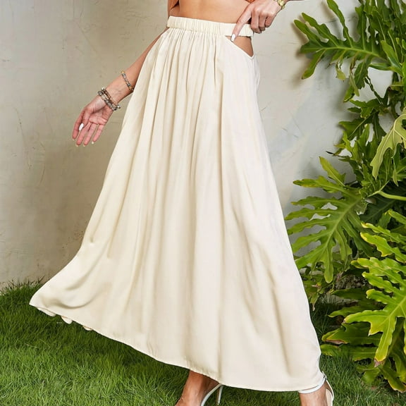 Skirt for Women Summer, Women's High-waisted Hollowed Out Solid Color Flowing Half Skirt A-line Skirt Full Skirt on Clearance