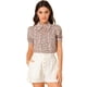 thumbnail image 1 of Blusa floral vintage para mujer, cuello vuelto, cuello dividido, manga corta, gasa, camisa elegante Rosa beige M, 1 of 6