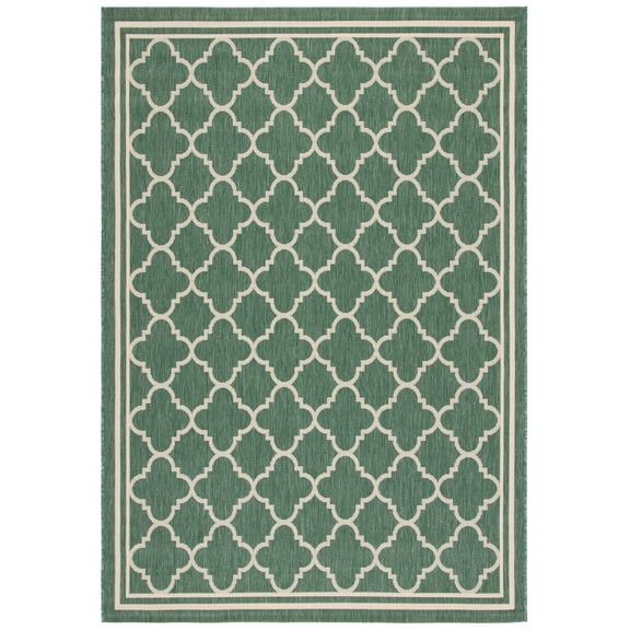 SAFAVIEH Courtyard Alina Geometric Quatrefoil Indoor/Outdoor Area Rug, Dark Green/Beige, 6'7" x 9'6"
