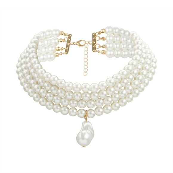 SIfdSeng Multilayer Jewelry Stacked Pearl Pendant Necklace Gold Silver Thin Chain Bone Chain Necklace for Women