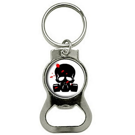 Zombie Outbreak Response Team Blood Skull Gas Mask Bottle Cap Opener Keychain Ring