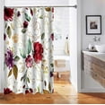 thumbnail image 5 of Burgundy Floral Shower Curtain, Spring Elegant Gold Glitter Rose Purple Peony Flower Green Leaves Plant Shabby Chic Women Bathroom Decor, Waterproof Fabric White Shower Curtain, 72 X 72 Inch, 5 of 5