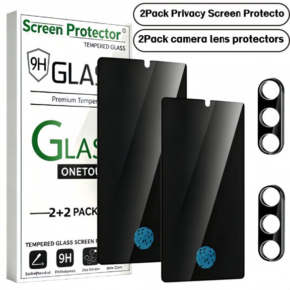 [4 Pack] 2 Pack Privacy Screen Protector for Samsung Galaxy S24 with 2 Pack Camera Lens Protector,  9H Hardness,Support fingerprint unlocking,Anti-Scratch,Anti Peeping(6.2 inches)