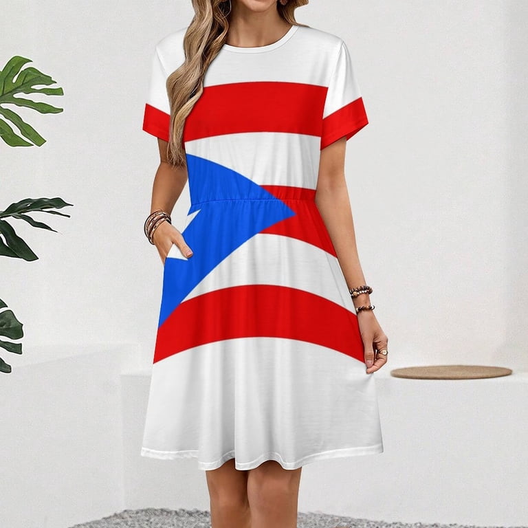green emerald velvet dress Puerto Rico Flag Long Dress for Womens Summer Top 3XL at Amazon Women's  Clothing store main image 1