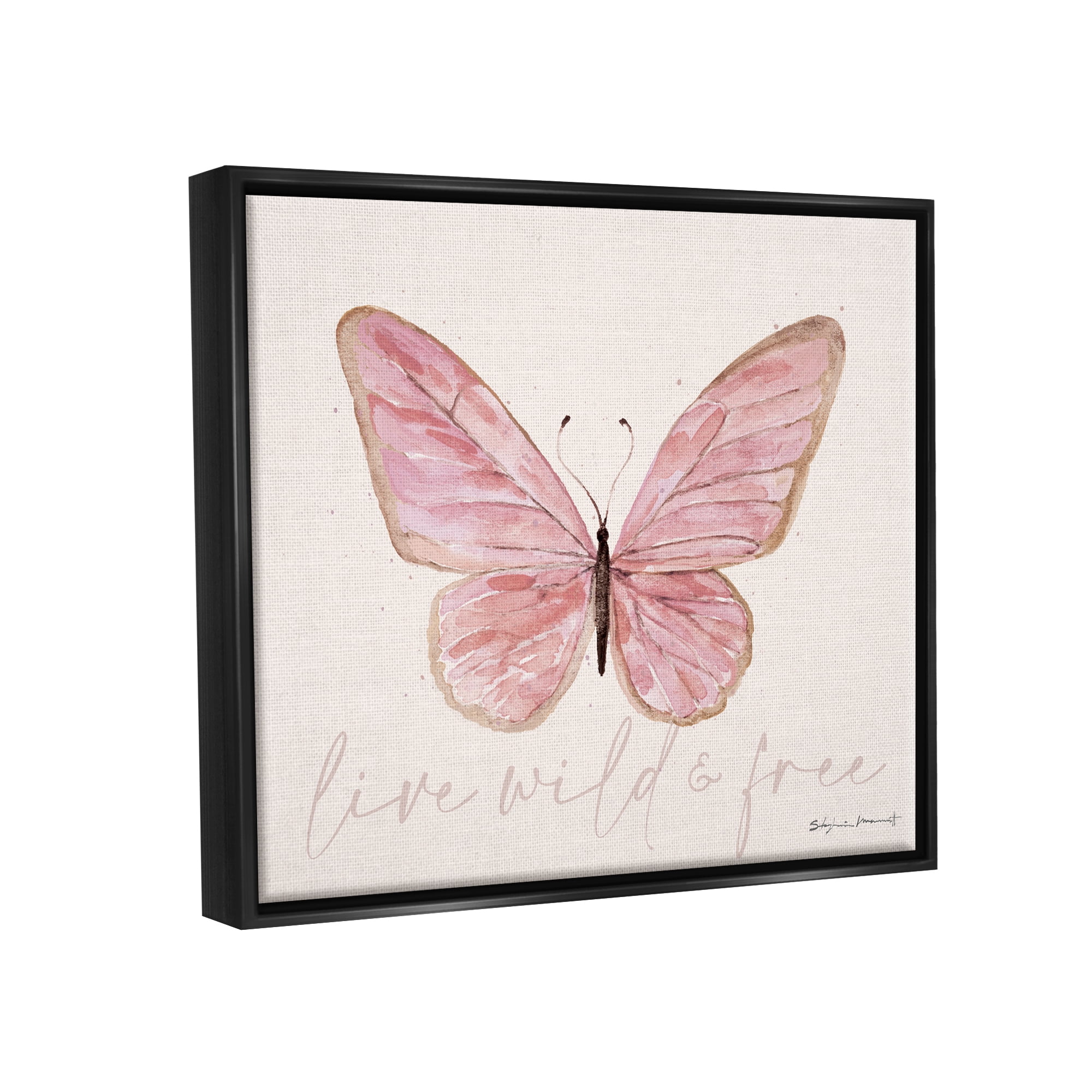 Stupell Live Wild & Free Pink Butterfly Animals & Insects Painting Black Floater Framed Art Print Wall Art
