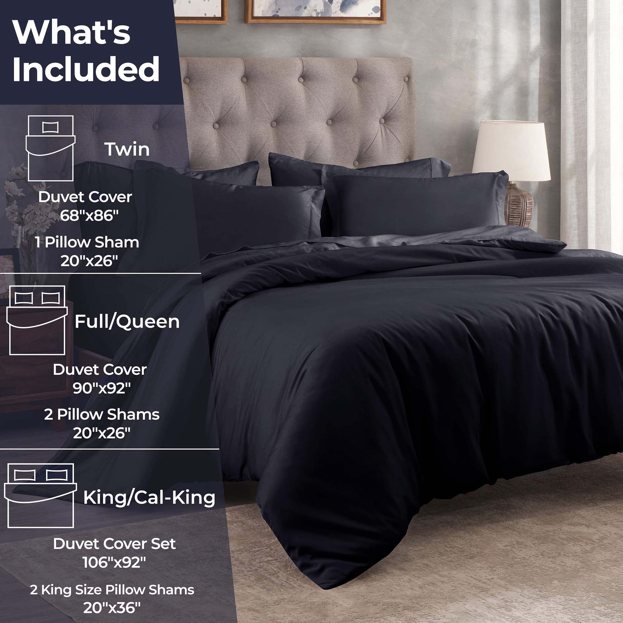 Superior Egyptian Cotton 300 Thread Count Duvet Cover Set, Full/Queen, Navy Blue