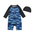 thumbnail image 1 of Hiiyo Toddler Boys Long Sleeve Zip-Up Rash Guard One-Piece Swimsuit with Hat Swimwear, 1 of 6