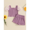 thumbnail image 5 of Musuos Kids Girls Summer Ribbed Outfit 1-5 Years Daisy Print Mesh Short Sleeve T-Shirt and Elastic Shorts Set Cute 2 Piece Clothes, 5 of 10