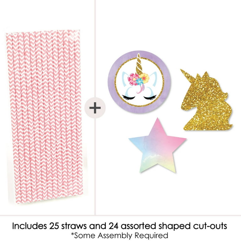 Big Dot of Happiness Rainbow Unicorn Paper Straw Decor - Magical