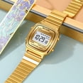 thumbnail image 5 of Retro Stainless Steel Digital Watch, unisex waterproof wristwatch with date alarm, durable metal band for daily casual wearing,,Gold, 5 of 5