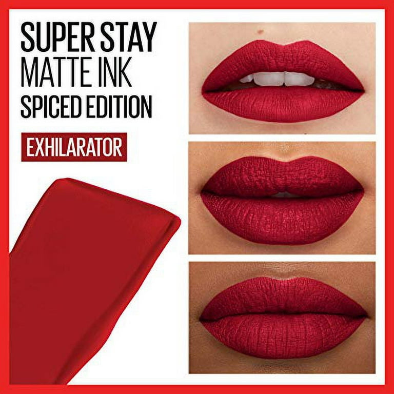 Maybelline New York Super Stay Matte Ink Liquid Lipstick, Long Lasting High  Impact Color, Up to 16H Wear, Exhilarator, Ruby Red, 0.17 fl.oz 