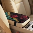 thumbnail image 3 of Xoenoiee Rose Leopard Glitter Print PU Leather 5 Piece Car Accessories Set, 2 Front Seat Covers, 2 Seatbelt Covers, 1 Center Console Cover, Universal Fit, 3 of 7
