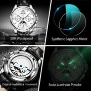 OUPINKE 100% Original Automatic Watches for Mens Self Winding Leather Strap Dress Reloj Male Adult Wristwatch