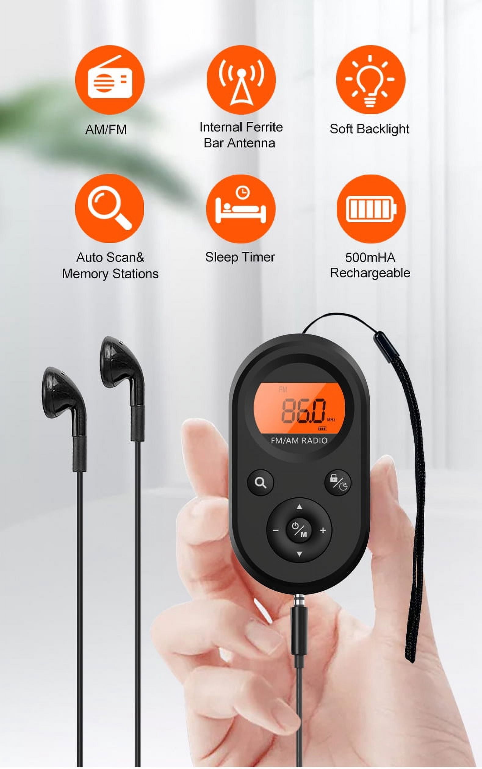 Mini Radio de Poche Personnelle Portable Radio Fm Radio Rechargeable Petit Écran Lcd Numérique pour Sports Course