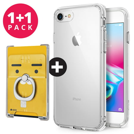 iPhone 7 / iPhone 8 Phone Case Ringke [FUSION] Clear + [RING SLOT CARD HOLDER] Clear Mist, PC+TPU Clear Case with Hard Plastic Attachment Card Holder with Ring (Best Iphone 7 Case With Card Holder)