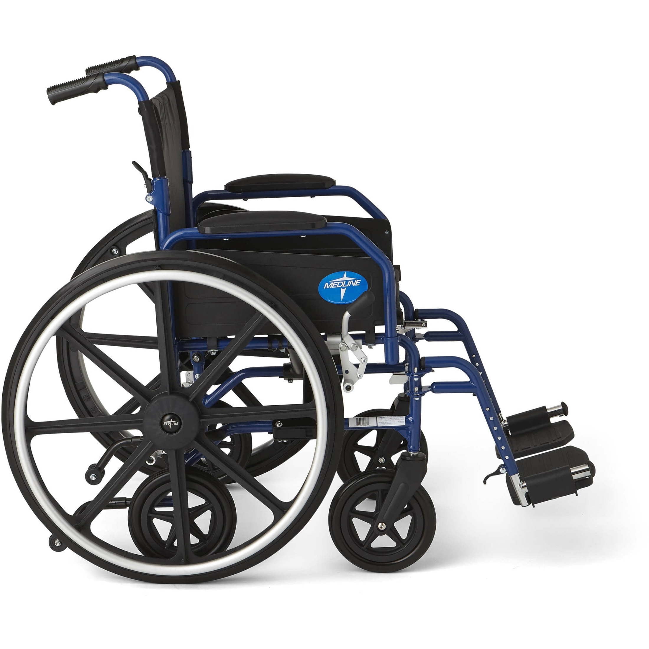 Medline Hybrid 2 Wheelchair and Transport Chair, Swing Away Footrests and Removable Desk-Length Arms, 300 lb Weight Capacity, Blue Frame