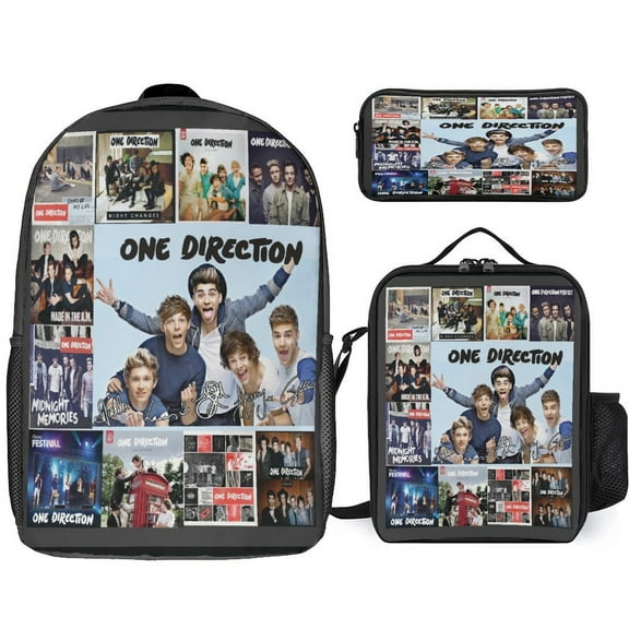 One Direction 3 Piece Backpack Set with Lunch Bag Pencil Case, High Capacity Bookbag with Lunch Box Pen Box for Man Women Workplace Travel