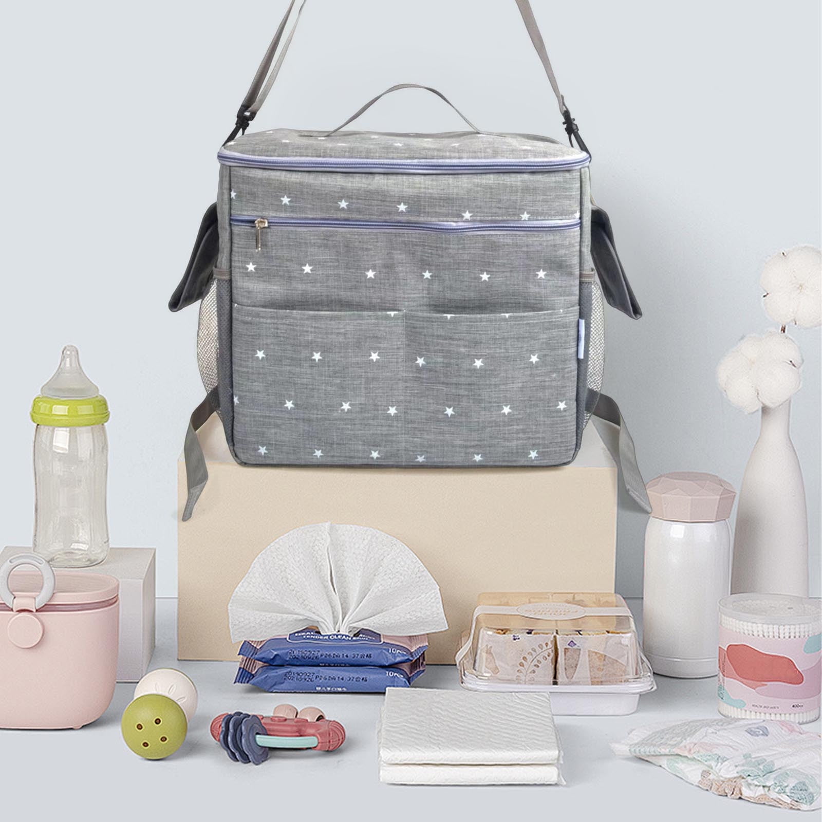 Spacious Multi-Pocket Stroller Organizer Bag with Adjustable Shoulder Strap - Perfect for Moms on the Go