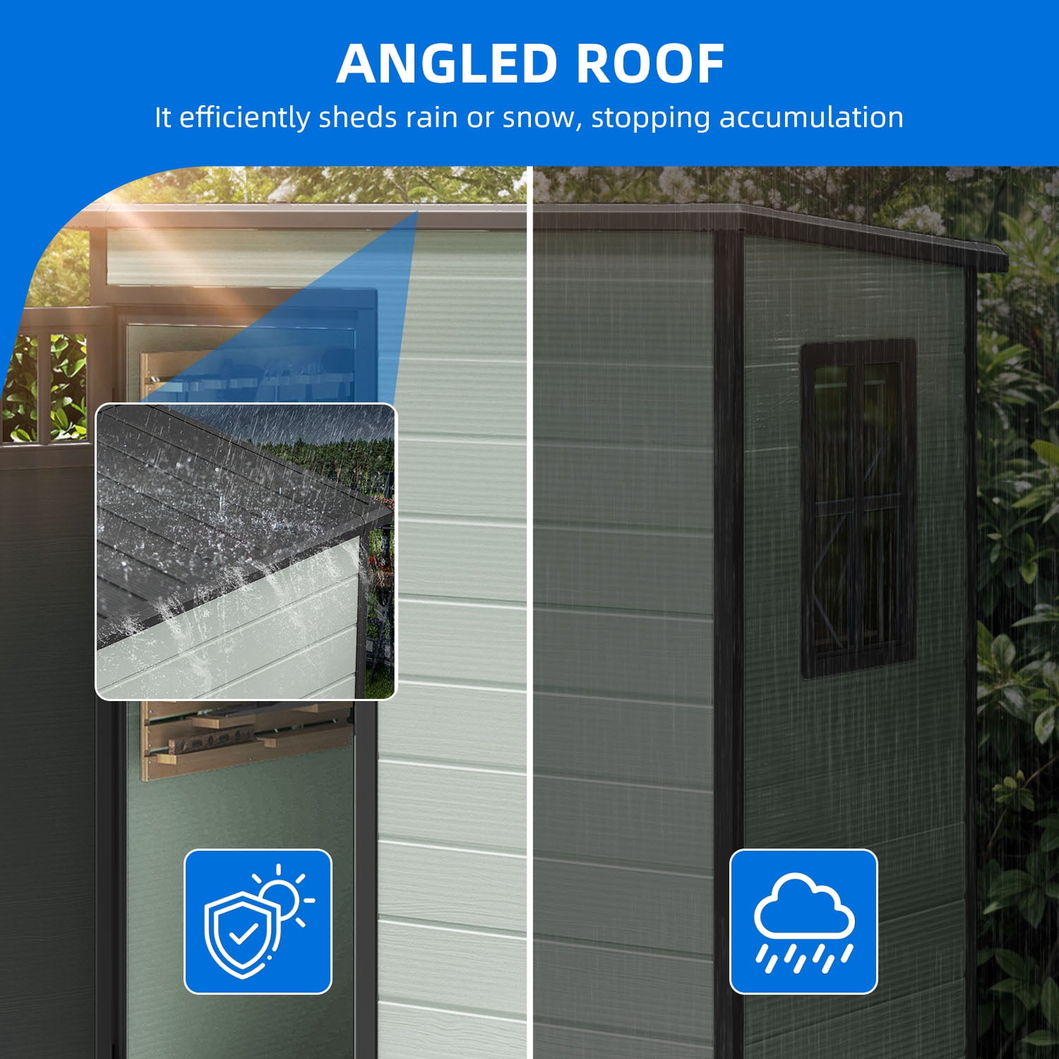 Dextrus 5x3FT Outdoor Storage Shed with Windows, Floor, Lockable Doors, Waterproof Plastic, Blue Gray