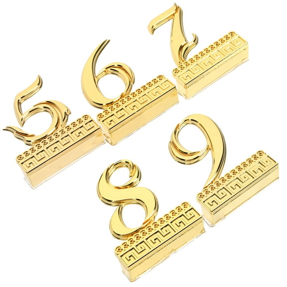 WASHWEPE 5Pcs Sleek Door House Numbers for Business Owners in Golden Metal with Shiny Finish 2.36X1.77X0.59in