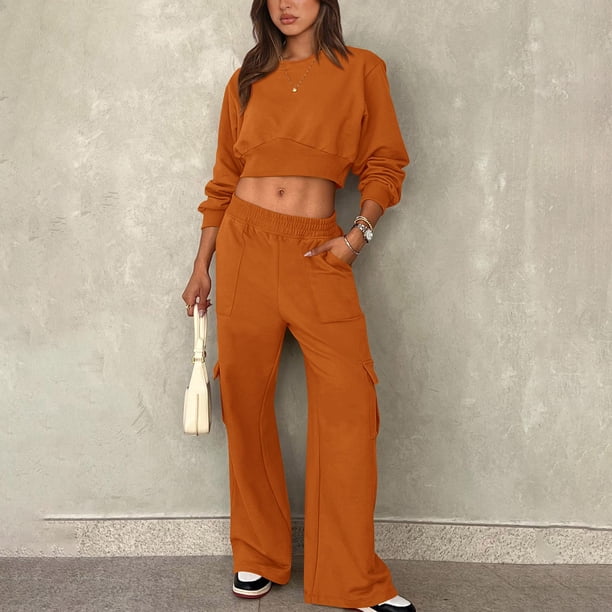 Puntoco Conjunto de camisa y top de manga larga con cuello redondo y pantalones umbilicales con fugas para mujer Puntoco Puntoco-5393