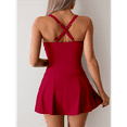thumbnail image 6 of Women'S Crossover Ruched Skirt Swimdress Swimsuit Bathing Suit Claret M, 6 of 7