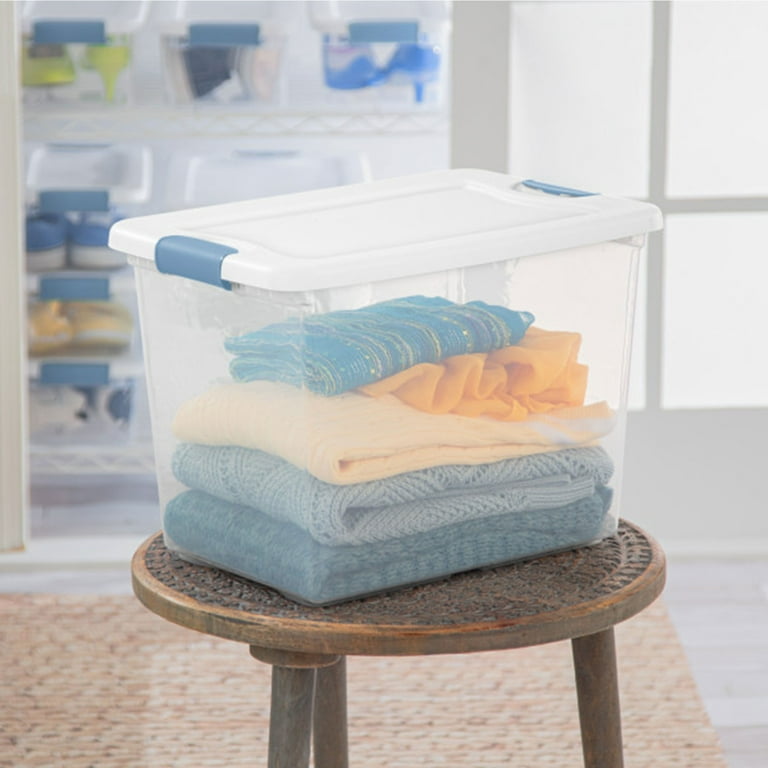 Sterilite 25 Quart Clear Plastic Storage Tote Bins, Stackable with