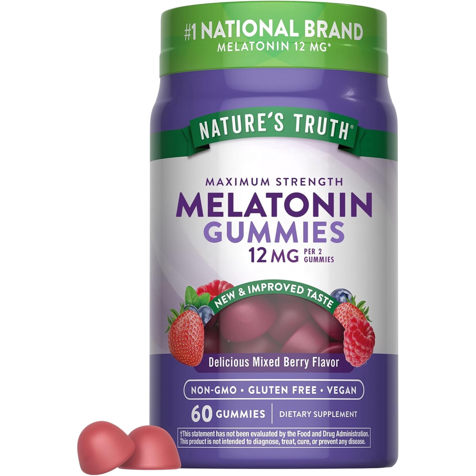 Melatonin Gummies | 12mg | Vegan, Non-GMO & Gluten Free | Mixed Berry Flavor | by Nature's Truth