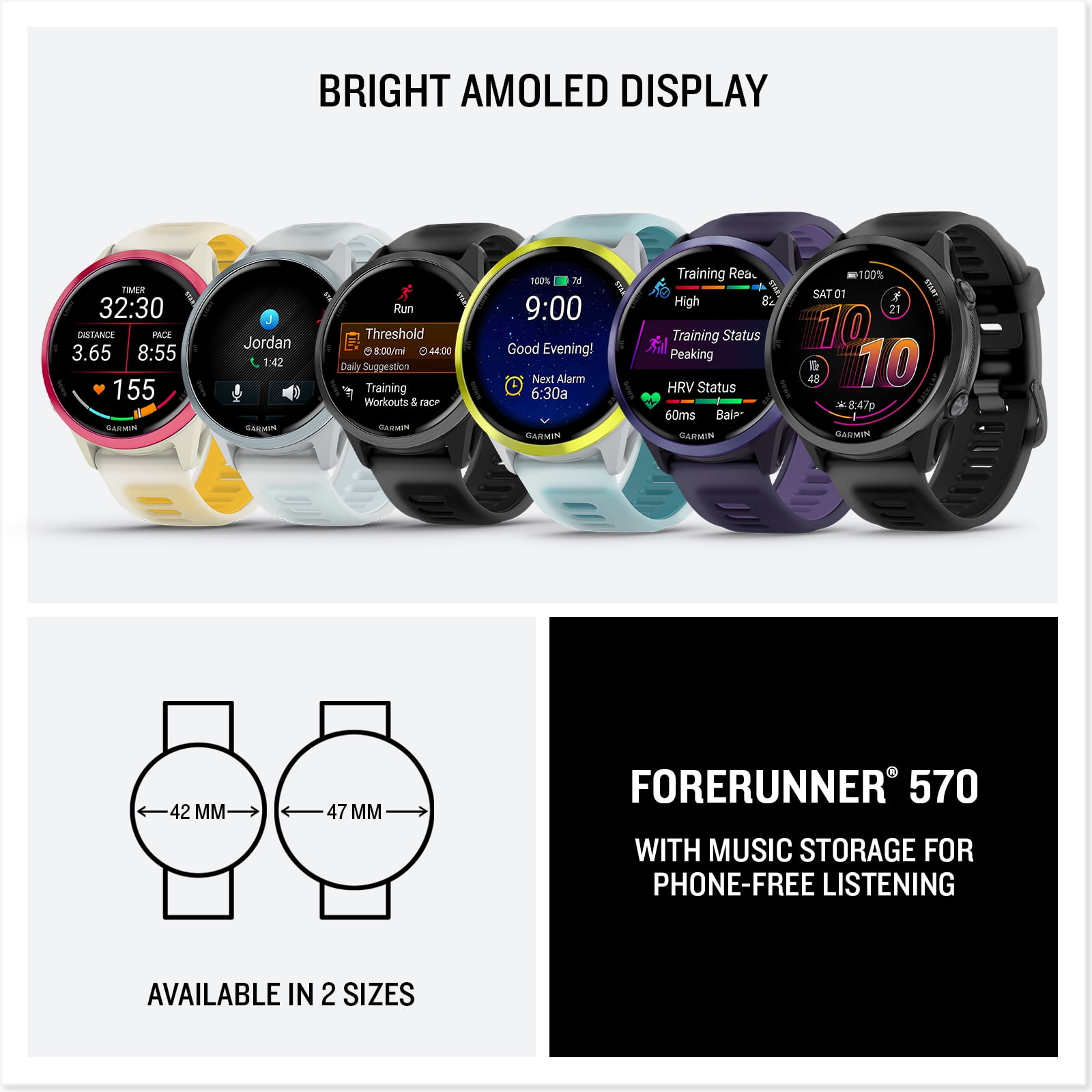 Garmin Forerunner 570 (42mm - Bone/Mango) Running GPS Smartwatch Bundle with PlayBetter Portable Charger & HD Screen Protectors