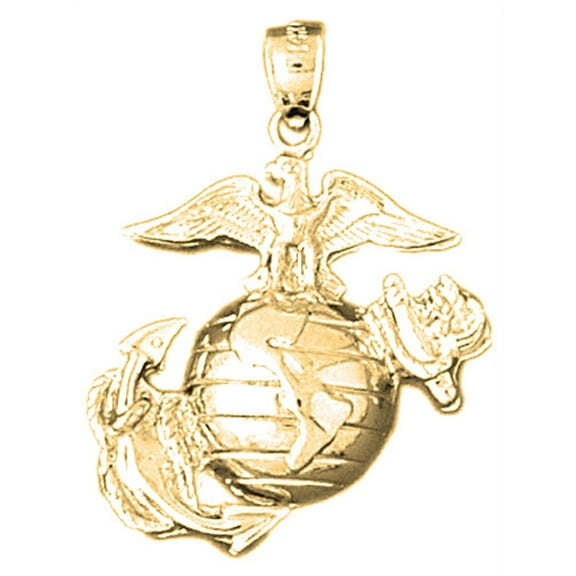 18K Yellow Gold US Marines Eagle On Earth Pendant - 32 mm