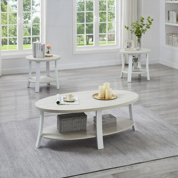 Anze Contemporary 3-Piece Oval Wood Shelf Coffee Table Set - Add Elegance to Your Home