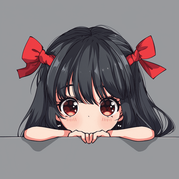 Peeking Anime Girl with Red ties Car Decal, Kawaii Cute Waterproof Stickers for Car, Truck, SUV, Motocycle, Bike, Car Accessories for DIY Peel and Stick, Window, Laptop (Black with Red tie)