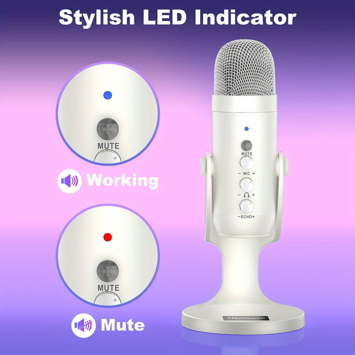 USB Condenser Microphone with Stand, Plug&Play PC Gaming Mic for PS4/5, Noise Cancelling, Echo Removal, Live Monitoring, Streaming, Podcast, Recording