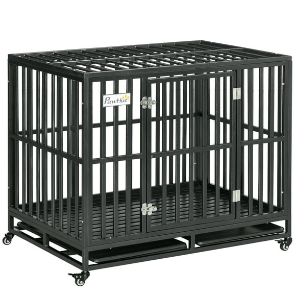 PawHut 41" Heavy Duty Steel Dog Crate Kennel Pet Cage, Black