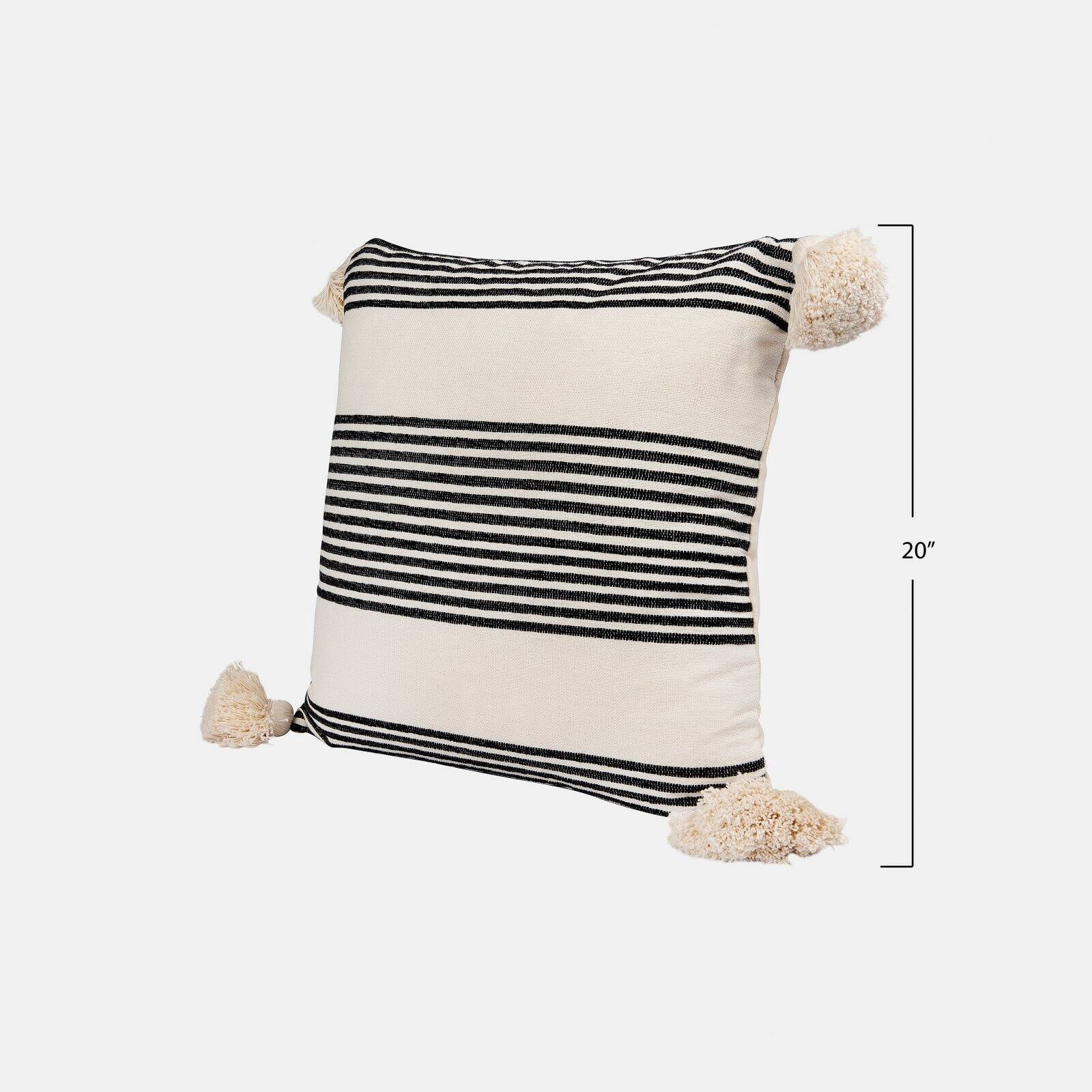 Desert Fields Cream Cotton & Chenille Pillow with Mustard Stripes & Tassels