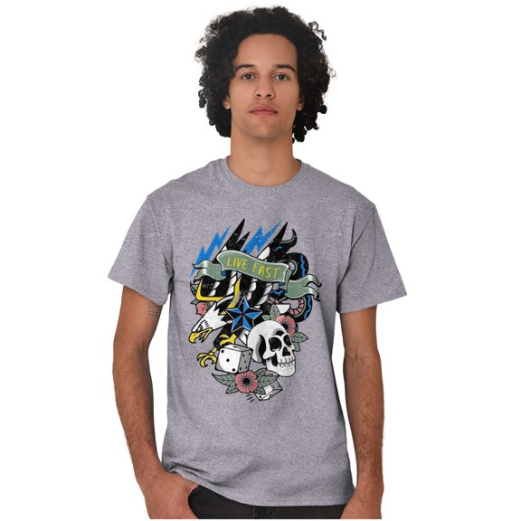 Live Fast Eagle Skull Dice Tattoo Plus Size Crewneck Graphic Tee Shirt Brisco Brands 2X