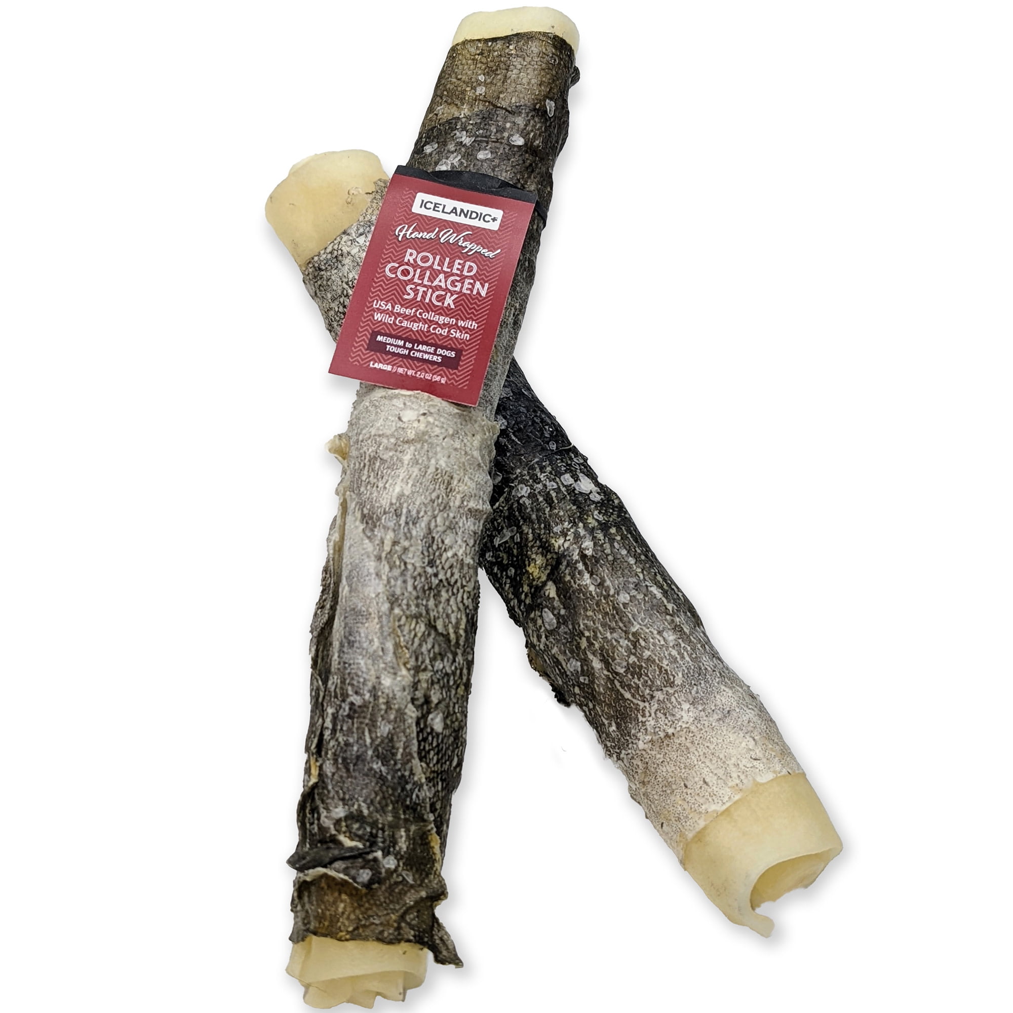 Icelandic+ Rolled Collagen Stick: Beef & Cod Skin - 18 Pack - 8" Dog Chew Treat, Hand-Wrapped Fish, 2 Ingredient Pet Snacks, Rawhide Alternative