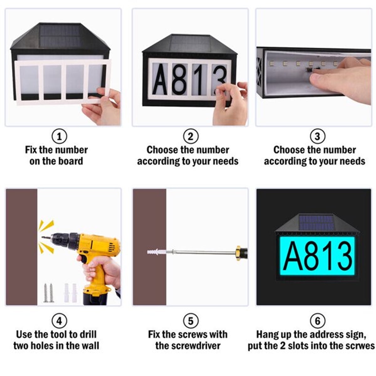 House Numbers Solar Powered Address Sign Light with Remote Control for Outside Home Street Garden Driveway Yard, LED Waterproof Illuminated Address Plaques 7 Color RGB Solar House Number Lamp