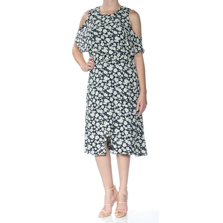 Floral Wrapped Gemstone Ralph Lauren Womens White Belted Cold Shoulder Floral Short Sleeve Jewel Neck Below The Knee Faux Wrap Dress Size: 0 ()