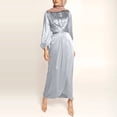 thumbnail image 4 of Abcnature Women's Long Sleeve Midi Long Dress Wrap Round Neck Tiered Fall Vintage Maxi Dresses Solid Satin Soft Waist and Ankle Dress Gray S, 4 of 5